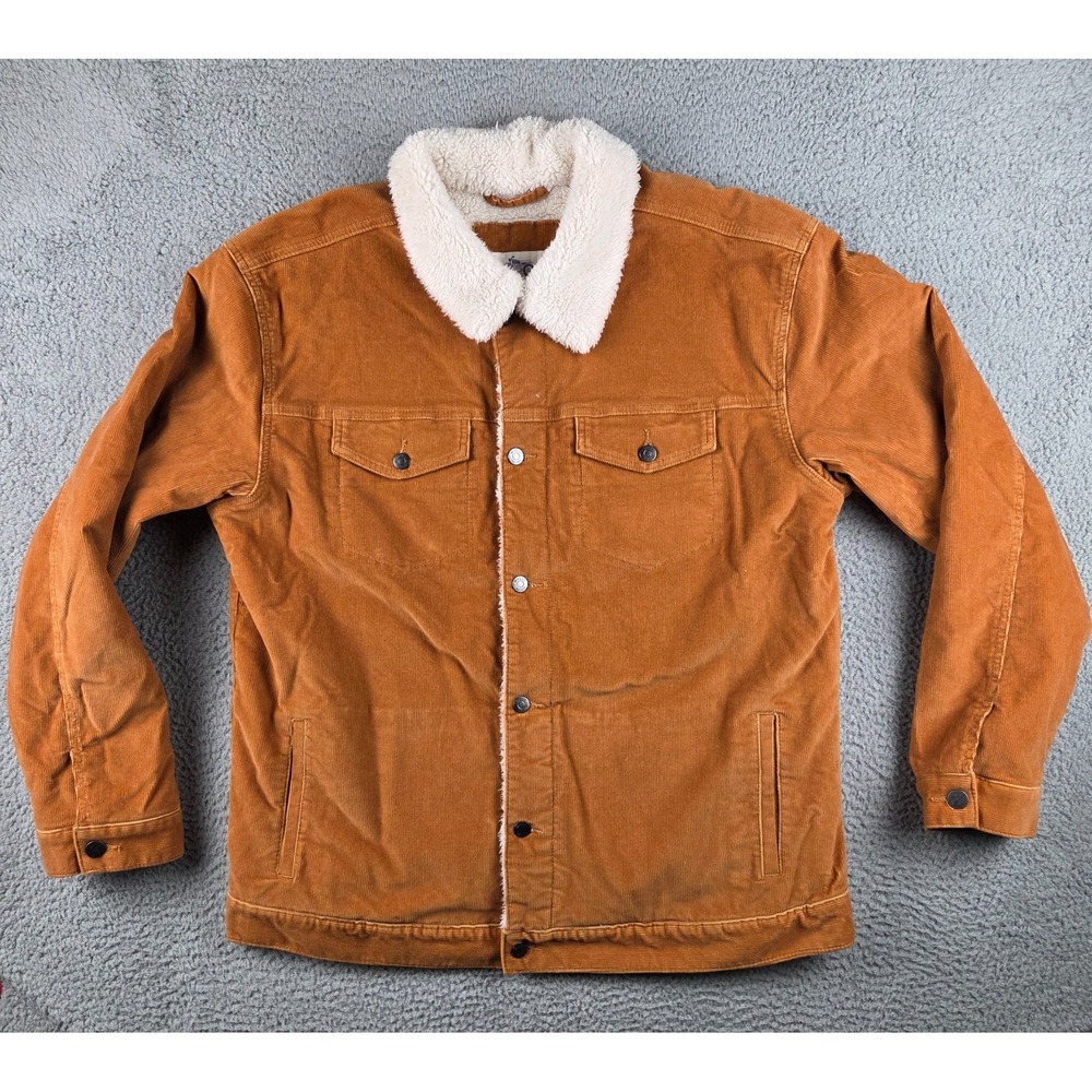 Mugsy Woodlands Corduroy Sherpa Lined Jacket Mens 2XL‎ Brown Snap Button